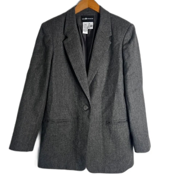 Sag Harbor Dark Gray Classic 100% Pure New Wool One Button Blazer Jacket Size 12 - Picture 1 of 10